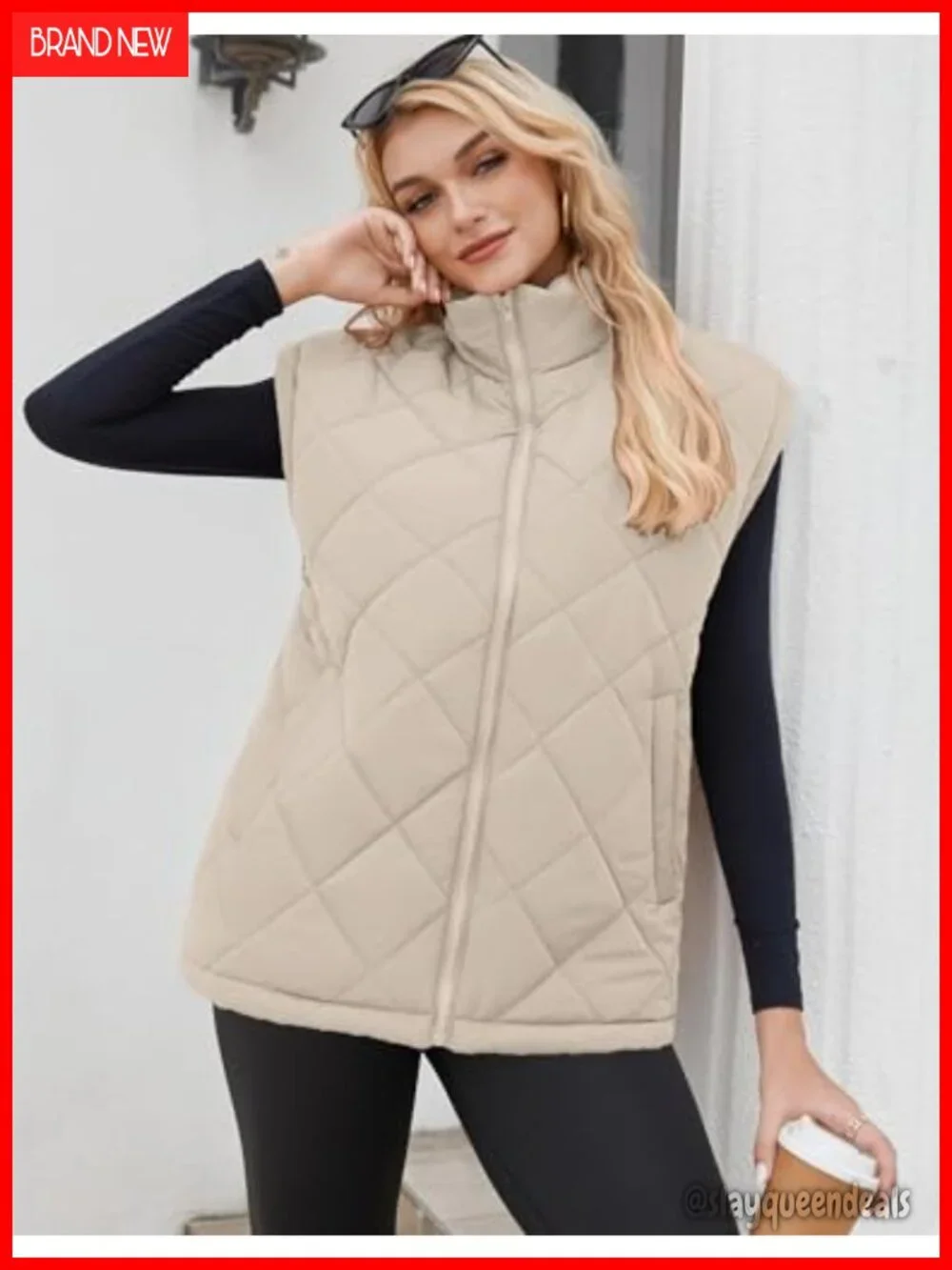 Oversized Puffer Vest Zip Up Stand Collar Lightweight Sleeveless Warm Padded